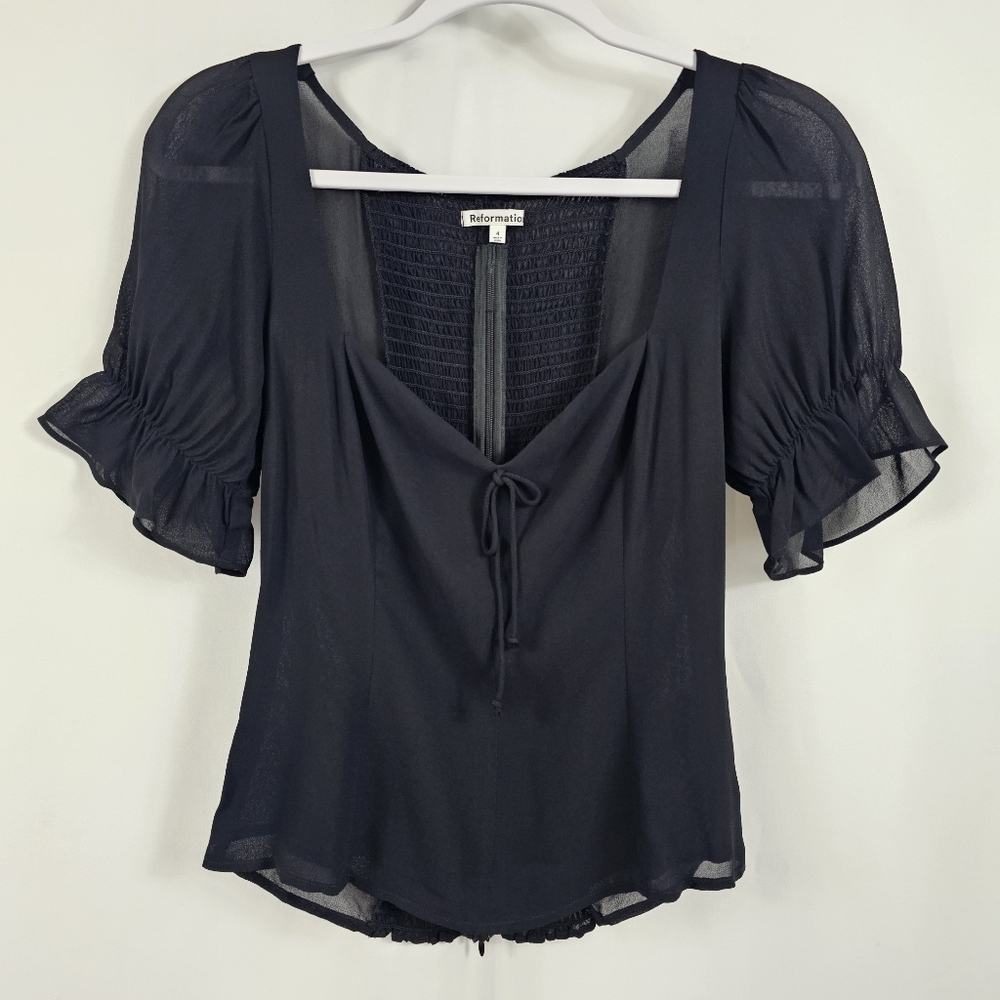 Reformation Black Blouse with Ruffle Sleeves